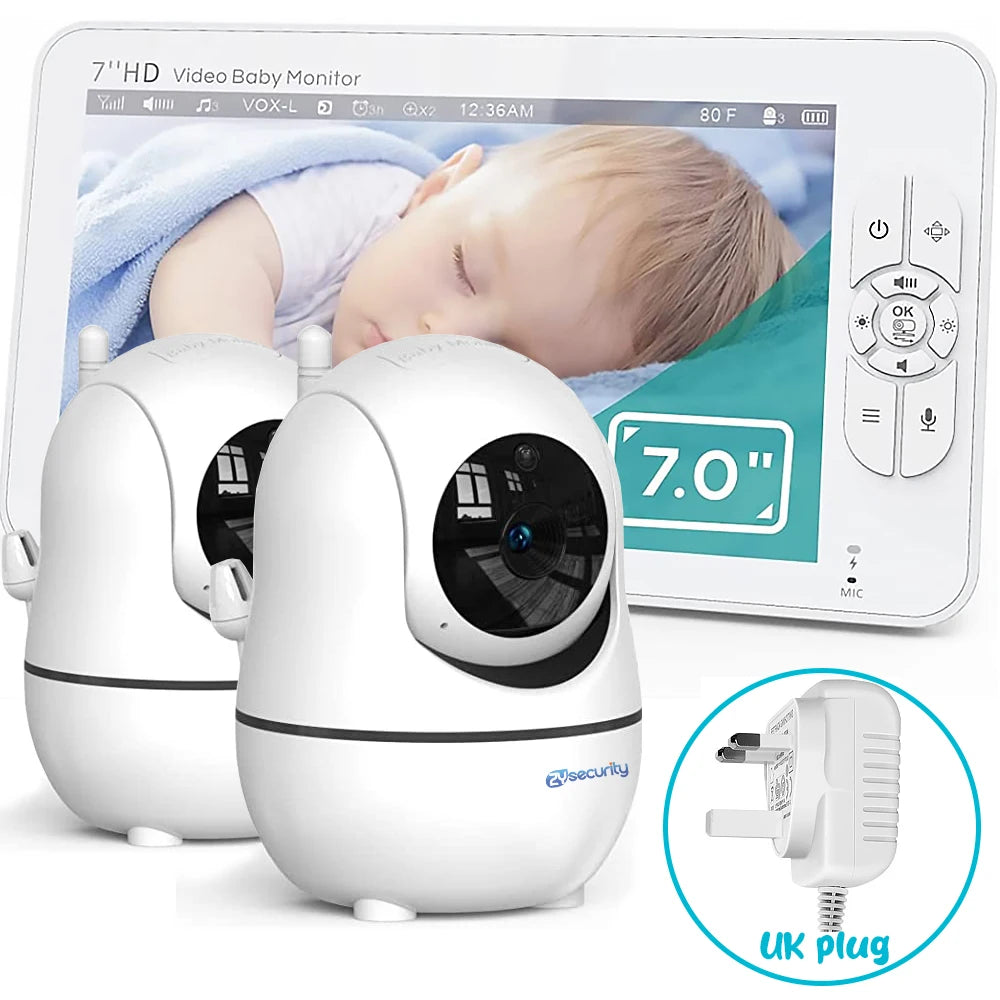 "Baby Monitor with 2 Cameras,  Night Vision, Pan Tilt, 4X Zoom, 7.0 Inch HD Split Screen Video and 4000mAh Battery"