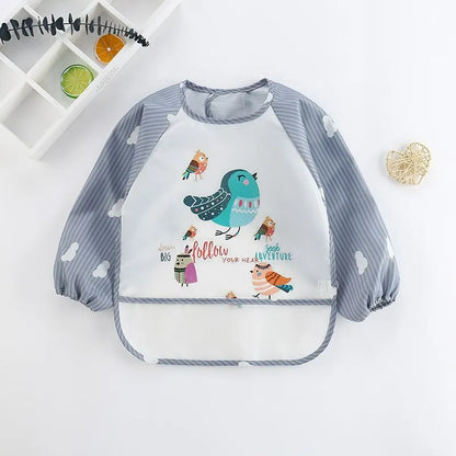 "Adorable Waterproof Baby Cartoon Art Smock with Long Sleeves"