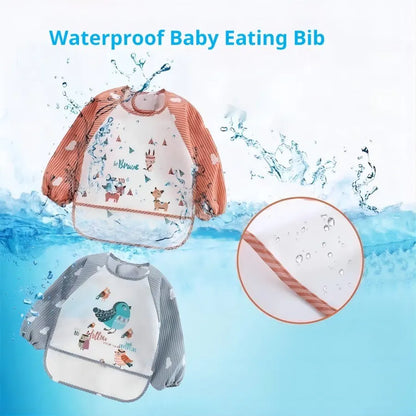 "Adorable Waterproof Baby Cartoon Art Smock with Long Sleeves"