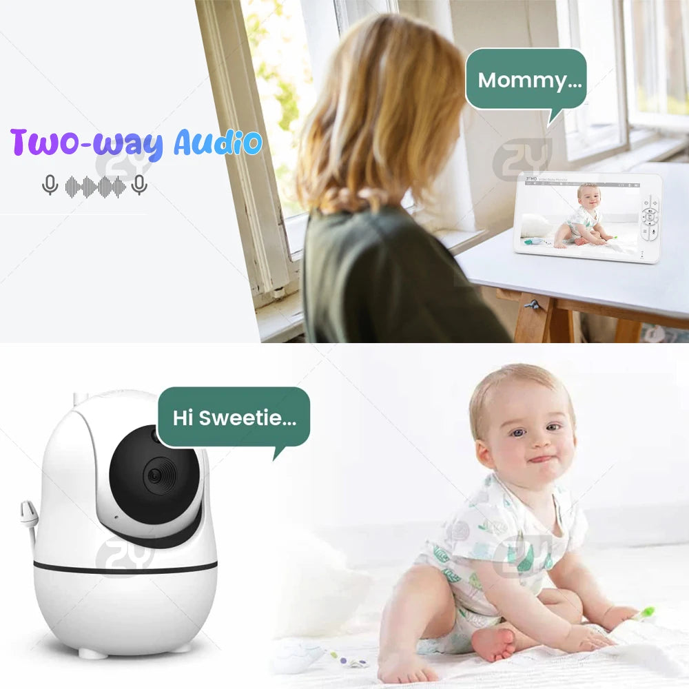 "Baby Monitor with 2 Cameras,  Night Vision, Pan Tilt, 4X Zoom, 7.0 Inch HD Split Screen Video and 4000mAh Battery"