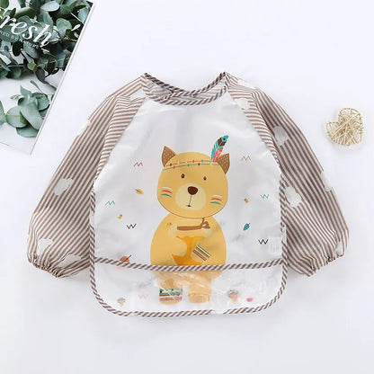 "Adorable Waterproof Baby Cartoon Art Smock with Long Sleeves"