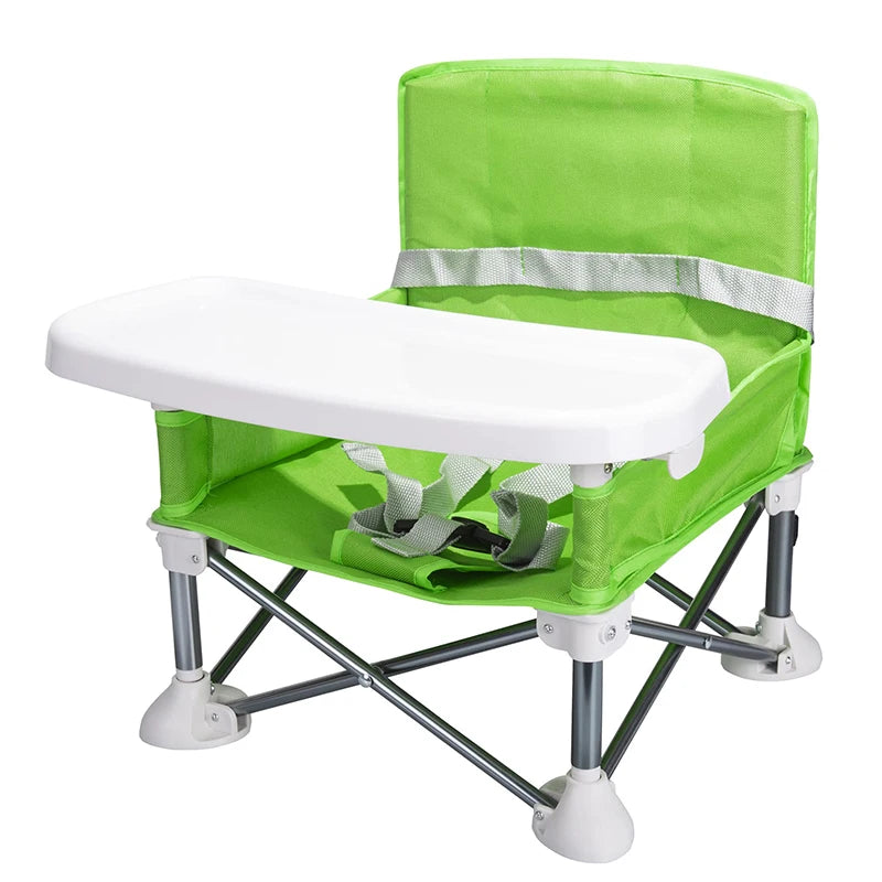 "Foldable Baby Dining Chair with Seat Belt and Plate - Portable and Comfortable Feeding Seat for Children"