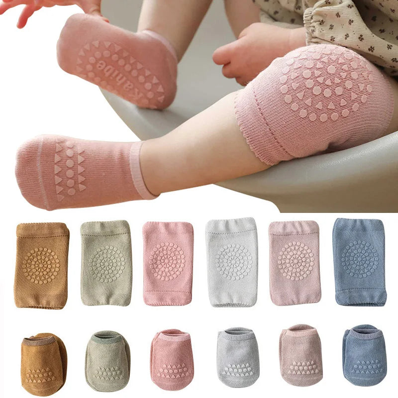 "Summer Baby Knee Pads Socks Set - Anti-Slip Crawling Safety Socks for Boys and Girls"