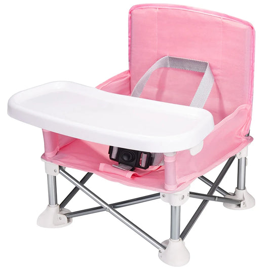 "Foldable Baby Dining Chair with Seat Belt and Plate - Portable and Comfortable Feeding Seat for Children"