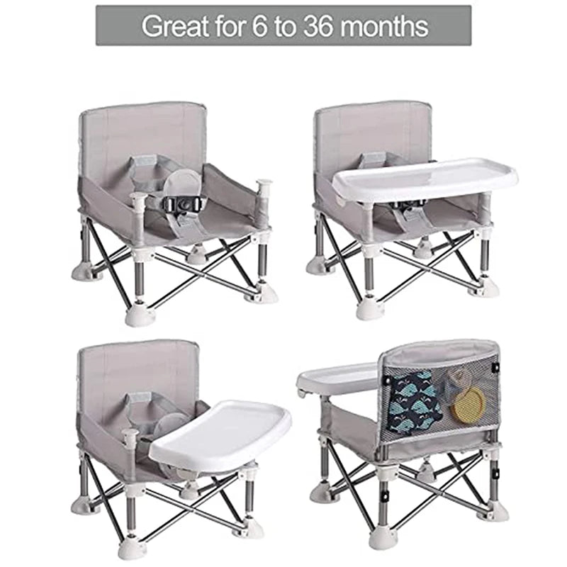 "Foldable Baby Dining Chair with Seat Belt and Plate - Portable and Comfortable Feeding Seat for Children"