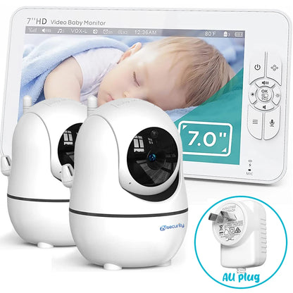 "Baby Monitor with 2 Cameras,  Night Vision, Pan Tilt, 4X Zoom, 7.0 Inch HD Split Screen Video and 4000mAh Battery"