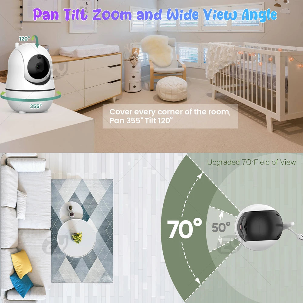 "Baby Monitor with 2 Cameras,  Night Vision, Pan Tilt, 4X Zoom, 7.0 Inch HD Split Screen Video and 4000mAh Battery"