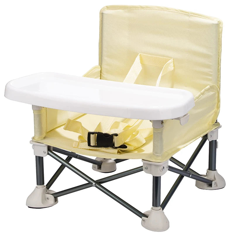 "Foldable Baby Dining Chair with Seat Belt and Plate - Portable and Comfortable Feeding Seat for Children"