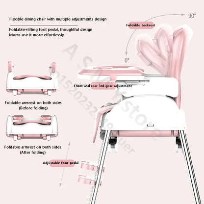 "3-in-1 Foldable Baby Highchair: Dining Chair, Table, and Booster Seat for Toddlers"