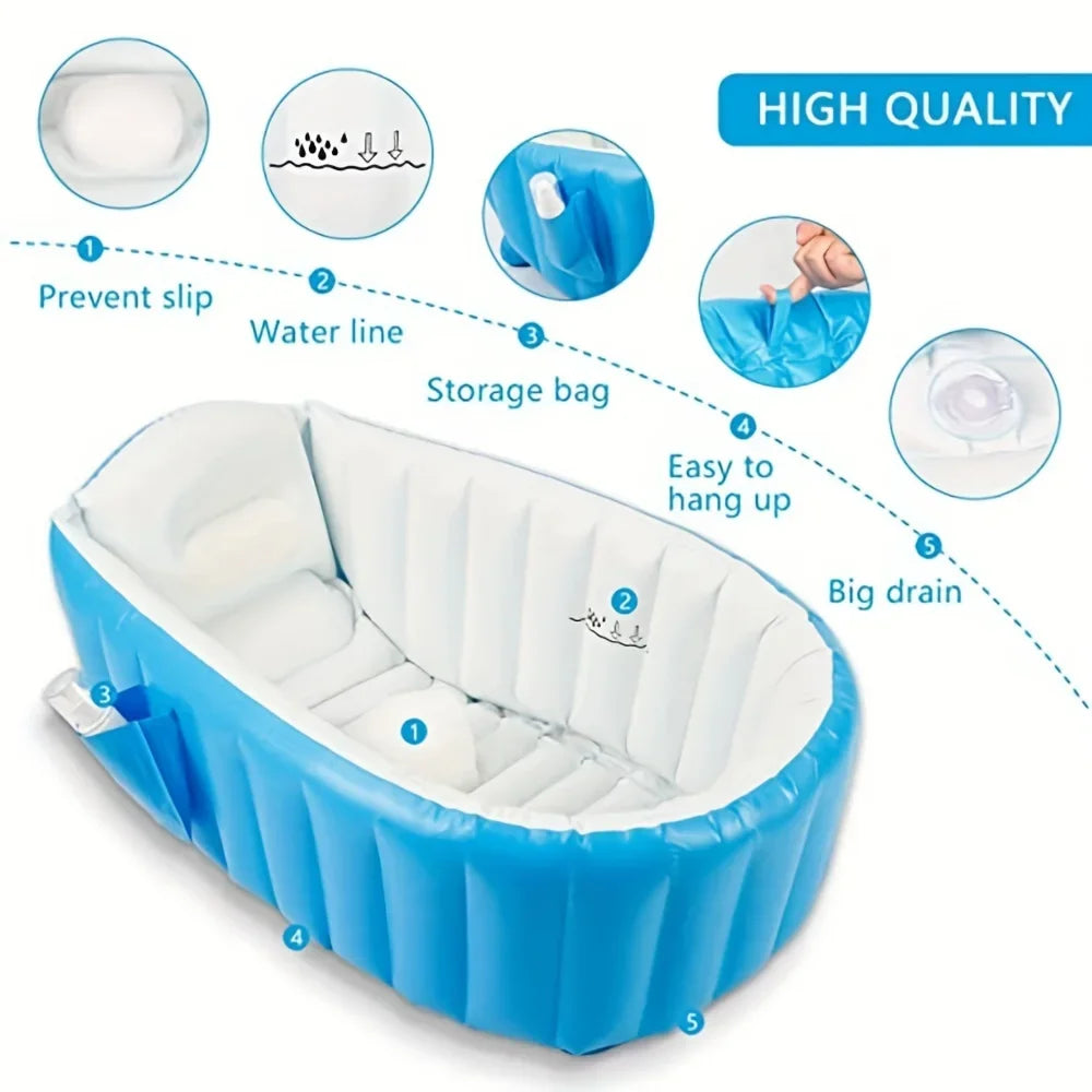 "Foldable Inflatable Baby Bathtub - Portable Toddler Shower Basin and Swimming Pool"