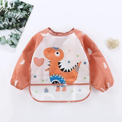 "Adorable Waterproof Baby Cartoon Art Smock with Long Sleeves"