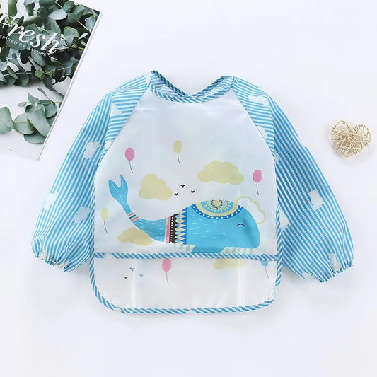 "Adorable Waterproof Baby Cartoon Art Smock with Long Sleeves"