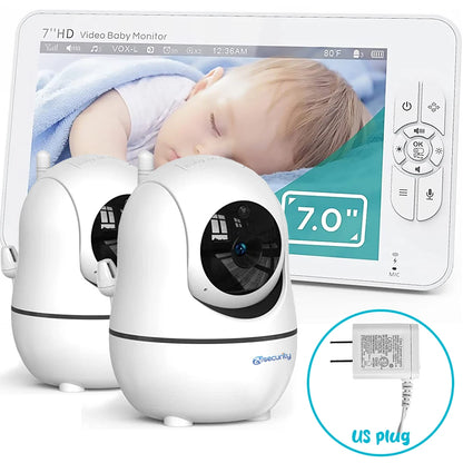 "Baby Monitor with 2 Cameras,  Night Vision, Pan Tilt, 4X Zoom, 7.0 Inch HD Split Screen Video and 4000mAh Battery"